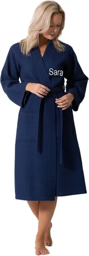 Vista 20 de Turkish Linen Bata tipo kimono ligera de punto gofre, para spa y baño, para mujer, de secado rápido, suaves Negro