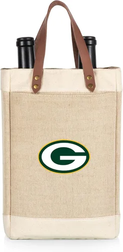 Vista 22 de PICNIC TIME NFL Pinot - Jute 2 Bottle Insulated Wine Bag - Wine Tote Bag - Wine Gift Bag, (Beige)