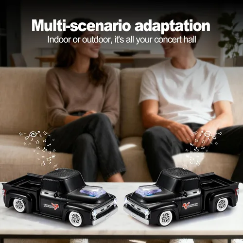 Vista 6 de Altavoz Bluetooth para camioneta vintage, modelo de camión retro con sonido HD, micrófono integrado, luces LED de fiesta, doble emparejamiento TWS