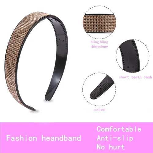 Vista 2 de Diademas con pedrería para mujeres y niñas, 4 piezas de diadema brillante de cristal antideslizante, diadema de cabello de pedrería sólida