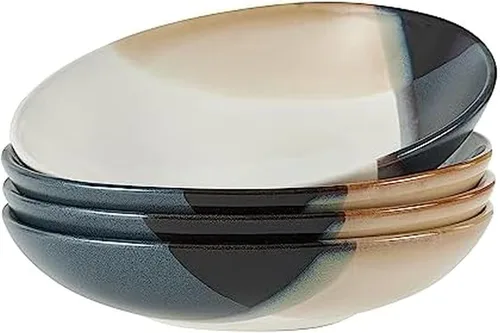Vista 12 de Mikasa Gourmet Basics Caden - Juego de vajilla de cerámica de 16 piezas, servicio para 4, centro blanco brillante con esmalte reactivo de dos tonos