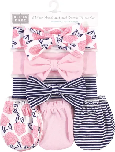 Vista 26 de Hudson Baby Conjunto de diadema de algodón y manoplas para rascar para bebé