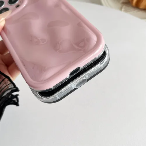 Vista 6 de Caseative para iPhone 14 Pro Max, Funda de Plástico Blando con Cubierta de Cromo Ondulado de Burbuja de Meteorito (Negro) Water Ripple Wave