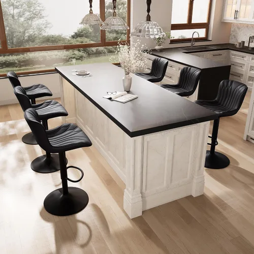 Vista 12 de YOUNIKE Juego de 2 taburetes de bar marrones modernos giratorios de altura de mostrador con respaldo alto ajustable para cocina, taburetes de bar