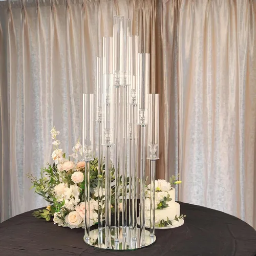 Vista 19 de Efavormart - Candelabro de acrílico transparente con 9 brazos, soporte para velas con base cuadrada, 4 pies de alto