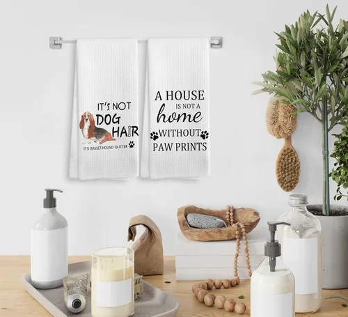 Vista 4 de Basset Hound Dog - Juego de 2 toallas de cocina y paños de cocina, decoración de perro, regalos de Basset Hound para mujeres, 16 x 24 pulgadas