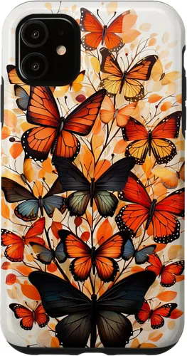 Vista 5 de iPhone 14 mariposa estética naranja mariposas naturaleza acuarela caso