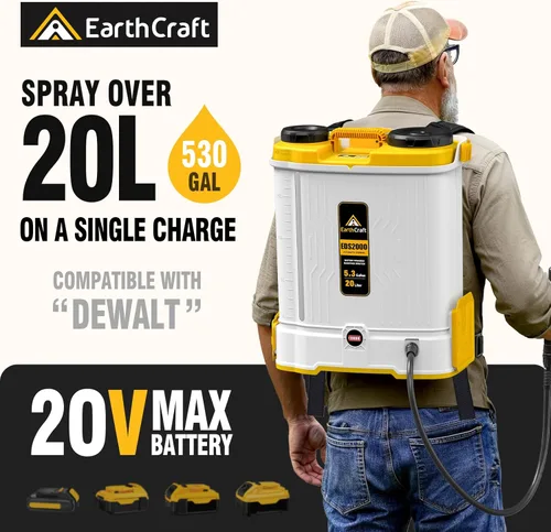Vista 2 de Pulverizador de mochila a batería de 5.3 galones compatible con batería DeWalt de 20 V (no incluida), equipado con sistema de mezcla, rociador