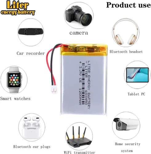 Vista 5 de Liter 3.7V 1200mAh 603450 batería recargable de iones de polímero de litio con conector JST 0.079 in