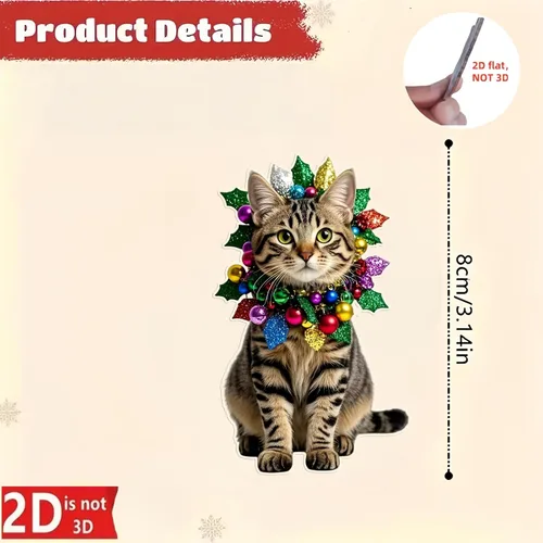 Vista 3 de Adorno colgante de Navidad de gato atigrado acrílico con lazo para interior del automóvil, llavero, mochila, hogar, jardín, patio y fiesta