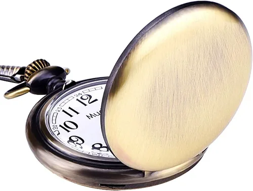 Vista 4 de Mudder Reloj de bolsillo clásico liso vintage para hombre de acero Navidad (bronce), bronce, Movimiento de cuarzo