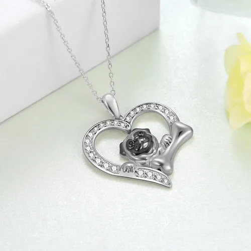Vista 3 de Feijiesi Collar de carlino de plata de ley 925 con colgante de perro, lindo regalo de joyería de animales para mujeres, niñas, amantes