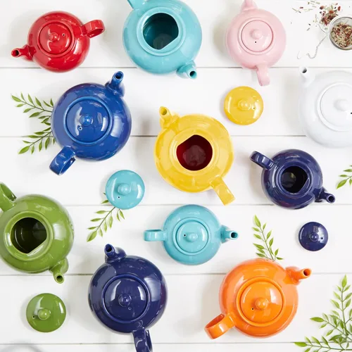 Vista 10 de Colección de teteras de gres RSVP International, apta para microondas y lavavajillas, 16 onzas, azul
