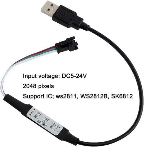 Vista 2 de Controlador remoto USB DC5-24V para tira LED WS2812B WS2811 SK6812