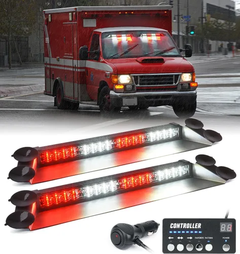 Vista 8 de LUMENIX Barra de luces estroboscópicas de emergencia LED para salpicadero con controlador, parabrisas, visera, advertencia de seguridad, luz