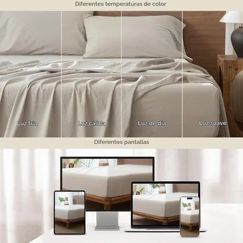 Vista 5 de MooMee Sábana bajera ajustable de solo 100% algodón lavado con textura parecida al lino, transpirable, duradera, suave, cómoda, bolsillo profundo