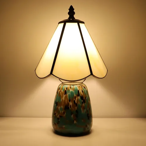 Vista 6 de Tiffany Style Stained Glass Table Lamp 12 Inch - Milky White Mushroom Lamp, 7X7X12 Inch,Mini Night Light, Glass Base, Accent Light,E12 Bulb
