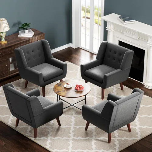 Vista 10 de HUIMO Silla de Acento para Sala de Estar, Sillón Tapizado con Botones Capitoné, Sillas de Sofá de Tela de Lino para Dormitorio, Sala de Estar, Silla