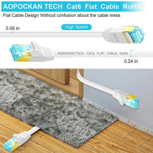 Vista 5 de Cable Ethernet Cat 6 de 50 pies, cables de conexión LAN de red plana de Internet, cable sólido Cat6 de alta velocidad para computadora con clips