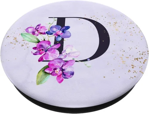 Vista 2 de Orchids Plants Flower - Soporte para teléfonos y tabletas, diseño de letra D, color morado, Negro