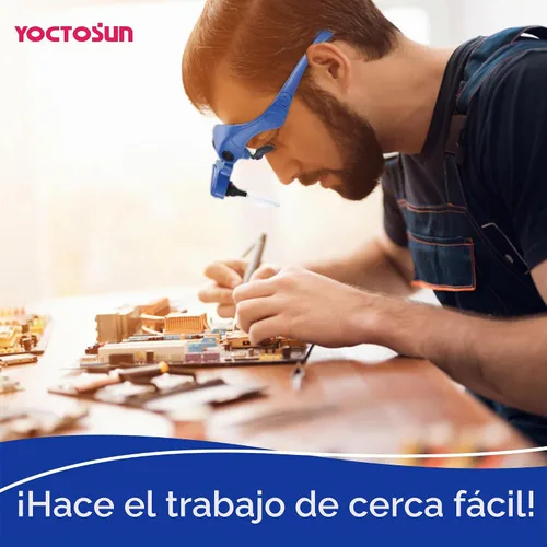Vista 9 de YOCTOSUN - Gafas de aumento con luz, lupa de diadema manos libres con 4 luces LED y 5 lentes desmontables de 1X a 3.5X, lupa de cabeza recargable