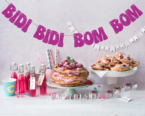 Vista 7 de Bidi Bidi Bom Bom Banner para despedida de soltera Baile latino mexicano Beat Latina Dance Music Beat Decoración Rosa Fuerte Glitter