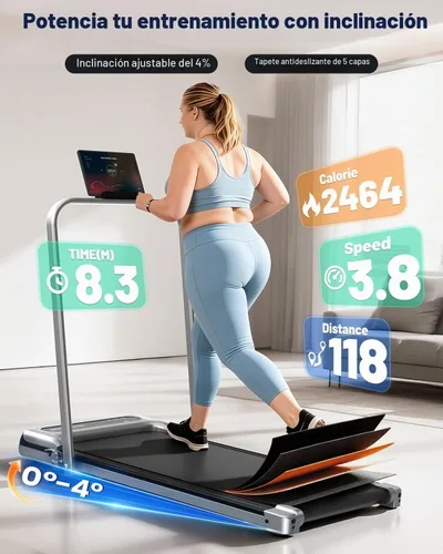 Vista 3 de Walking Pad Treadmill for Home, Walking Pad with Incline and Handle Bar Negro