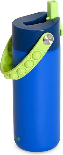 Vista 15 de Elemental Botella de agua aislada para niños, botella de agua de acero inoxidable con tapa de popote y asa Pop-it, botellas de agua a prueba