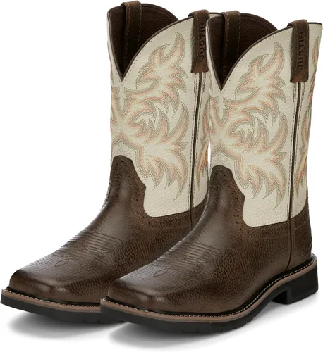 Vista 9 de Justin Botas de trabajo blancas Stampede Sq Toe para hombre