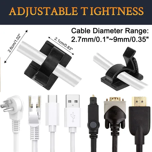 Vista 3 de SOULWIT 50 clips ajustables para organizar cables, organizadores adhesivos, clips de alambre adhesivos para TV, PC, Ethernet, debajo del escritorio