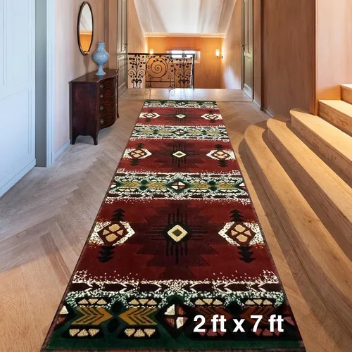Vista 101 de YHSF South West - alfombra estilo nativo americano del suroeste C318 - fácil de limpiar, gruesa, suave, duradera, alfombra inspirada en tribus