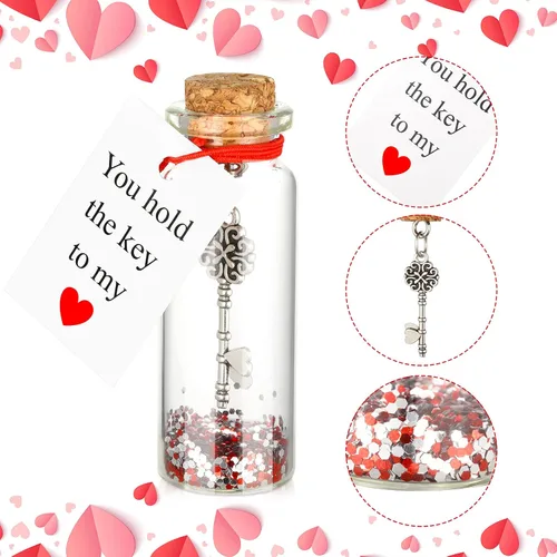 Vista 2 de Gejoy Regalo romántico de aniversario para ella, él, You Hold the Key to My Heart hecho a mano, botella decorativa creativa con mensaje "I Love