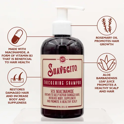 Vista 3 de Suavecito Champú para engrosar el cabello con niacinamida para adelgazar el cabello - Champú de vitamina B3 repara el cabello dañado, mejora