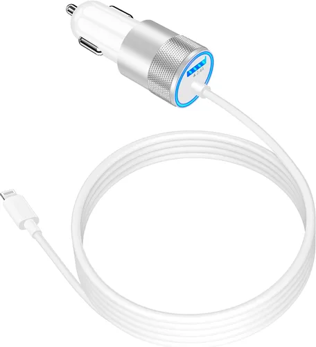 Vista 14 de Cargador de coche para iPhone con certificación MFi de Apple de carga rápida + cable Lightning de 6 pies Caiinei 4.8A Car Phone Charger Dual USB