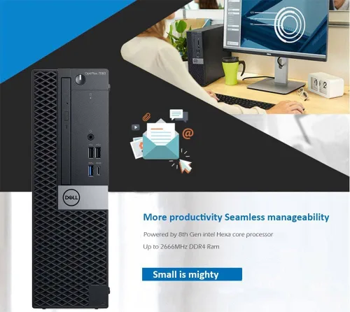 Vista 5 de Dell Computadora de escritorio Optiplex 7060 SFF Intel 8ª generación i7-8700 (6 núcleos) 16GB DDR4 Ram 512GB NVMe M.2 SSD WiFi 6E integrado