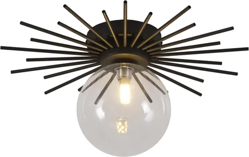 Vista 13 de BOKT Moderna lámpara de techo semiempotrada dorada de mediados de siglo con globo de vidrio blanco, lámpara de techo industrial cerca del techo