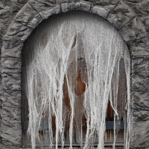 Vista 10 de Tela espeluznante de Halloween de 200 x 59 pulgadas, decoraciones de Halloween espeluznantes negras, gasa espeluznante de gran