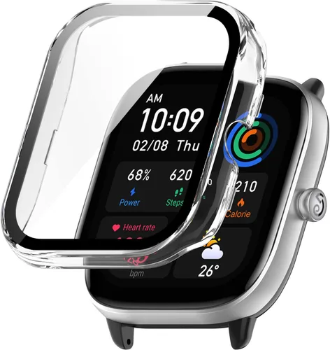 Vista 3 de Funda protectora compatible con Amazfit GTS 4 Mini, protector de pantalla de vidrio templado, cubierta completa para Amazfit GTS4 Mini Smartwatch