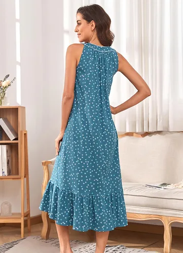 Vista 5 de Nightgowns for Women Sleeveless Sleepwear 100% Cotton Night Gown Wide Strap Sleep Shirt Pleated Scoopneck Nightshirt