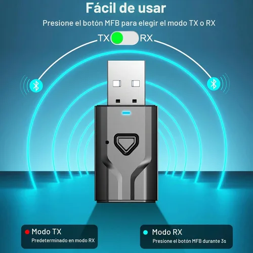 Vista 7 de Receptor de transmisor USB Bluetooth 5.0, adaptador de audio inalámbrico 2 en 1 Adaptador Blutooth auxiliar de 0.138 in, micrófono