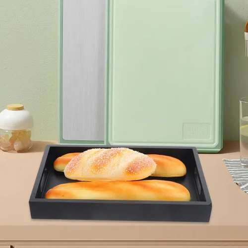 Vista 4 de UPKOCH Elegante bandeja de madera maciza grande decorativa para servir té, bandeja rectangular de madera para postres de desayuno