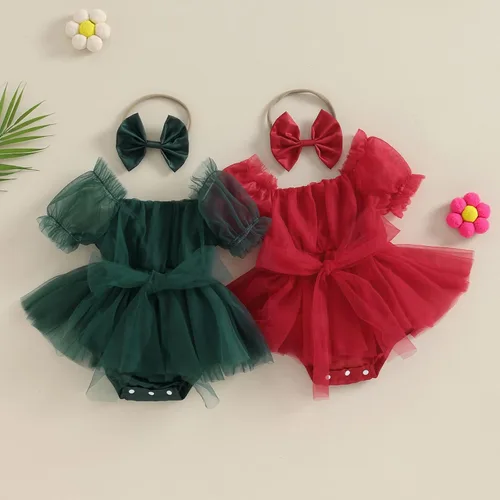 Vista 7 de BULINGNA Mameluco de princesa de verano para bebé niña, con manga de burbujas, tutú con falda y diadema para cumpleaños o Navidad