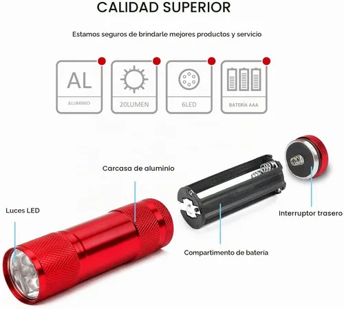 Vista 4 de FASTPRO Juego de 4 linternas de aluminio de 6 LED con pilas AAA incluidas
