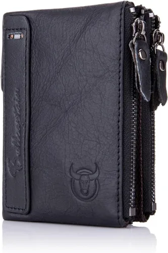 Vista 2 de BULLCAPTAIN Cartera de cuero genuino para hombres Vintage doble cremallera monedero billetera