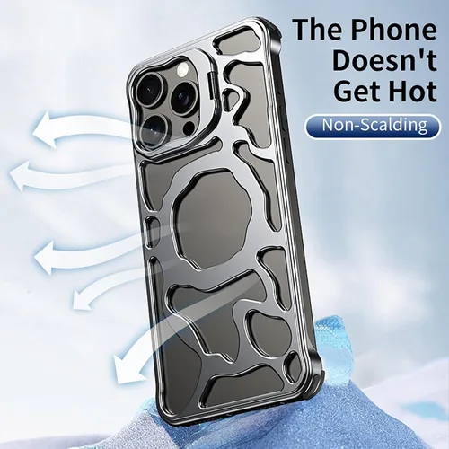 Vista 7 de Funda para iPhone 16 Pro Max/16 Pro/16, cubierta delgada de aleación de aluminio con disipación de calor con soporte de lente, funda de metal