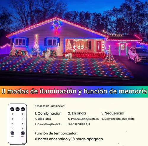 Vista 3 de JMEXSUSS 360 Luces LED de Red de Navidad para Exteriores Luces de Malla, Luz de Arbusto Conectable para Decoraciones de Árbol de Navidad Jardín