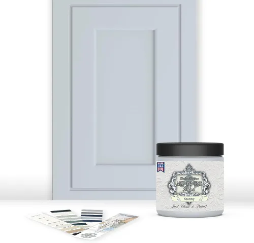 Vista 48 de Pintura TODO EN UNO, Abbey (gris cálido), Muestra de 8oz - Pintura duradera para gabinetes y muebles. Imprimación y capa superior incorporadas,