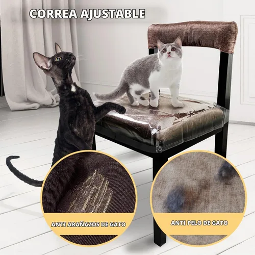 Vista 5 de Paquete de 4 fundas de plástico grandes para sillas de comedor, protectores de asiento de silla transparentes con correa de cinturón ajustable