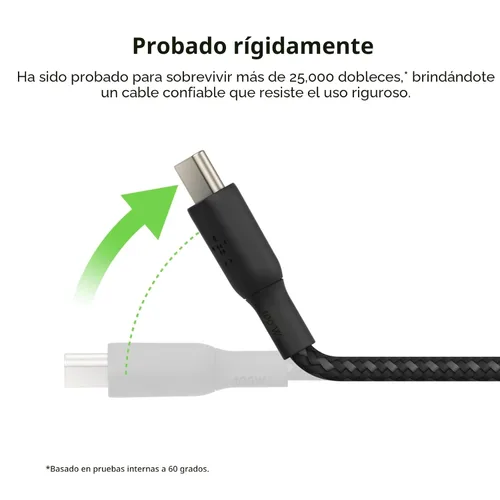 Vista 3 de Belkin Cable USB C a USB C, 2 m, 100W - Cargador Tipo C, Cable Cargador para iPhone, Trenzado, Flexible para iPhone 17, Galaxy S25, Pixel 10