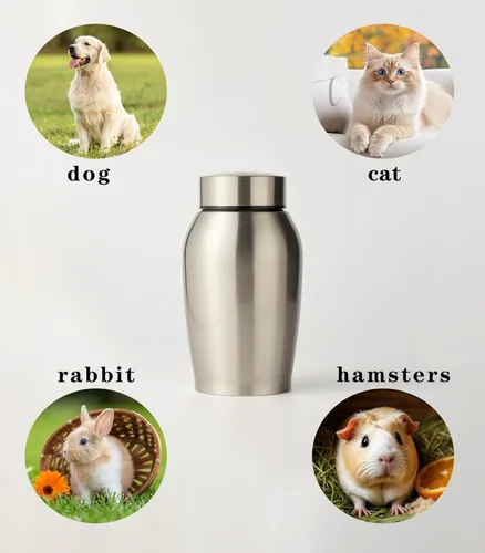 Vista 4 de Urnas de cremación para perros, gatos, cenizas, acero inoxidable, plata, para mascotas, funerario